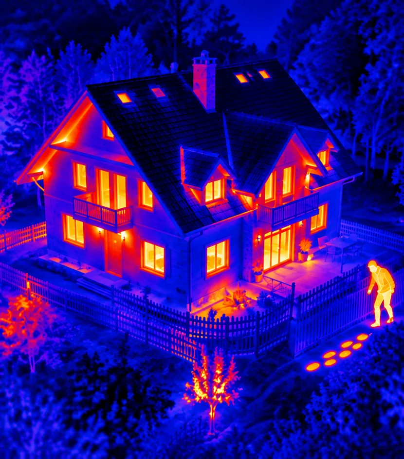 La même scène en thermique, avec un point chaud